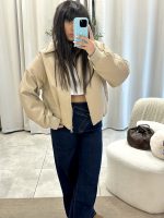 Bomber jacket δερματίνης με γιακά μπεζ - Image 4