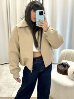 Bomber jacket δερματίνης με γιακά μπεζ