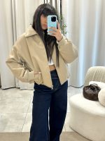 Bomber jacket δερματίνης με γιακά μπεζ - Image 7