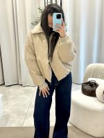 Bomber jacket δερματίνης με γιακά μπεζ - Image 3