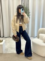 Bomber jacket δερματίνης με γιακά μπεζ - Image 9