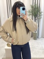 Bomber jacket δερματίνης με γιακά μπεζ - Image 8