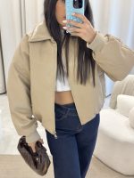 Bomber jacket δερματίνης με γιακά μπεζ - Image 2