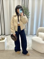Bomber jacket δερματίνης με γιακά μπεζ - Image 10