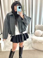 Bomber Jacket με ballon μανίκια γκρι - Image 5