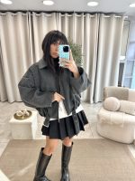 Bomber Jacket με ballon μανίκια γκρι - Image 6