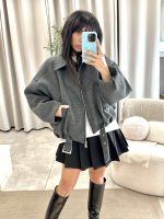 Bomber Jacket με ballon μανίκια γκρι - Image 4