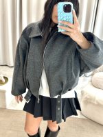 Bomber Jacket με ballon μανίκια γκρι - Image 7