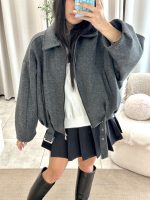 Bomber Jacket με ballon μανίκια γκρι - Image 3