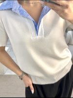 Μπλούζα polo με λεπτή πλέξη λευκή
