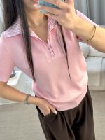 Μπλούζα polo με λεπτή πλέξη ροζ