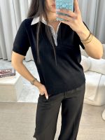 Μπλούζα polo με λεπτή πλέξη μαύρη